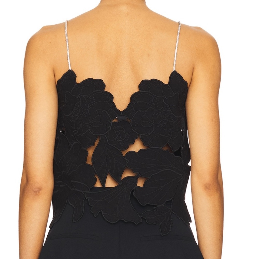 All Saints Black Floral Appliqué Cropped Cami - Picture 3 of 3